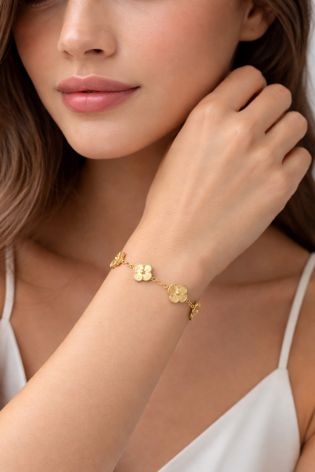 Golden Clover Anti Tarnish Charm Bracelet