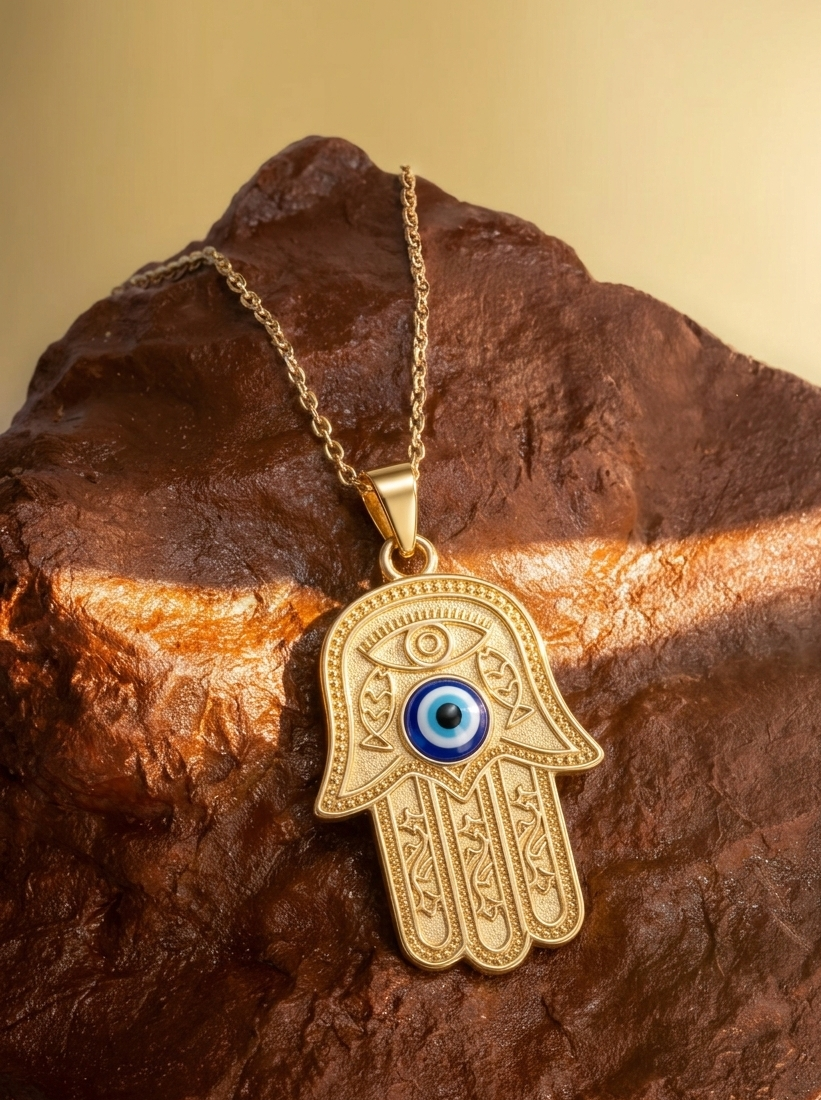 Hamsa Evil Eye Gold Pendant