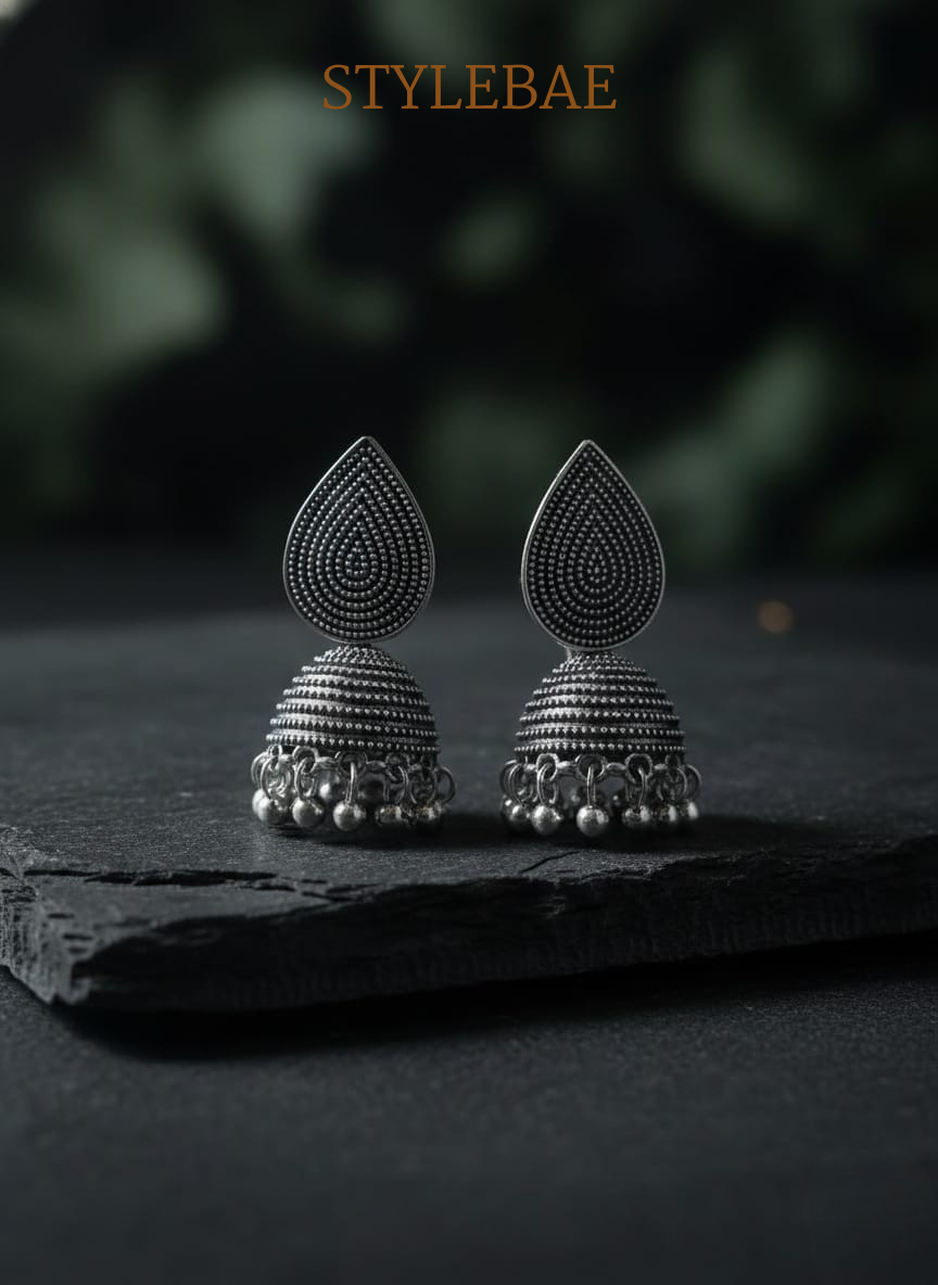 Classic Oxidised Drop Jhumka