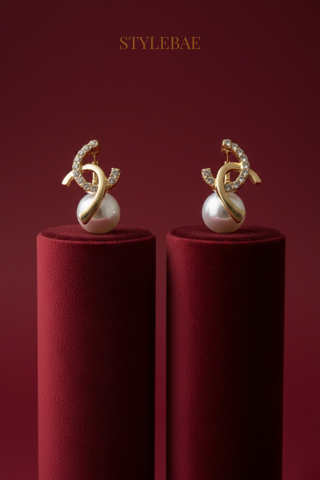 Golden Harmony Pearl Drop Earrings