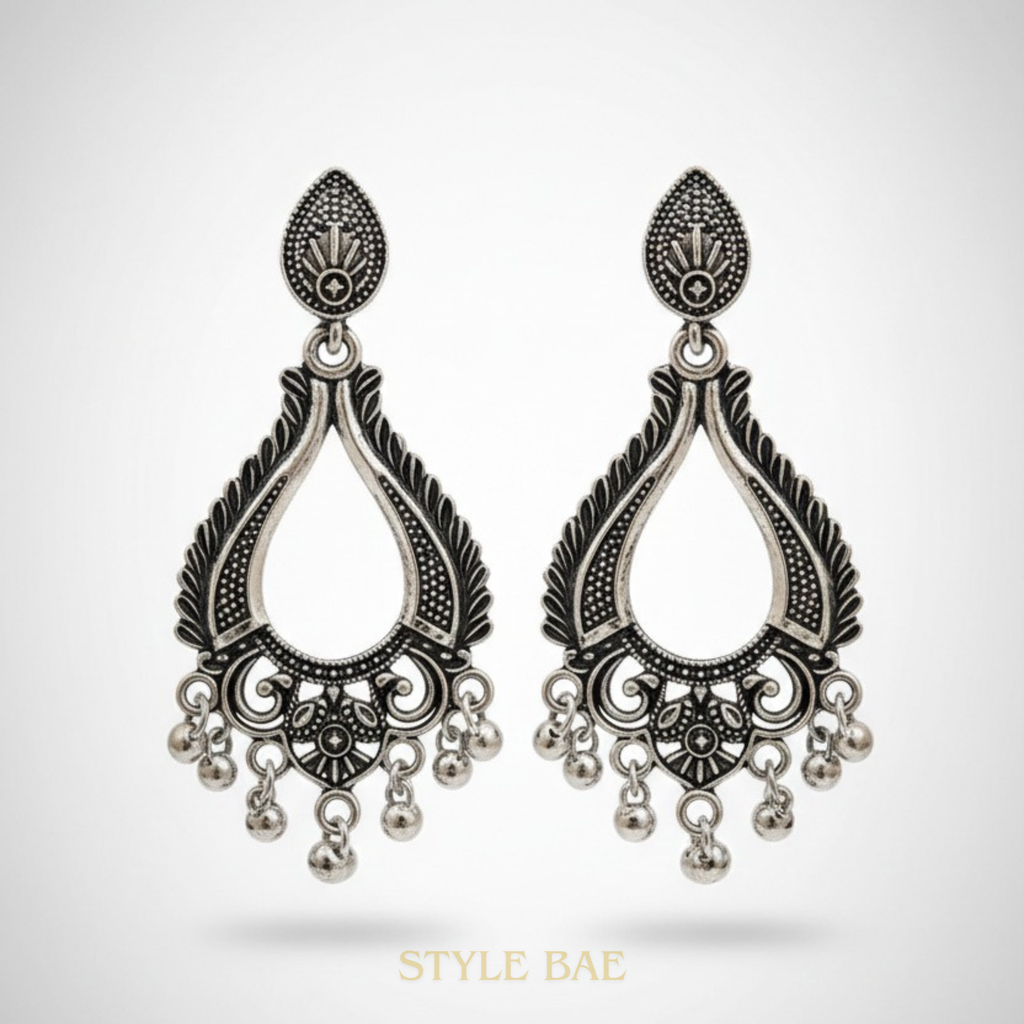 Meher Oxidised Teardrop Chandbali Earrings