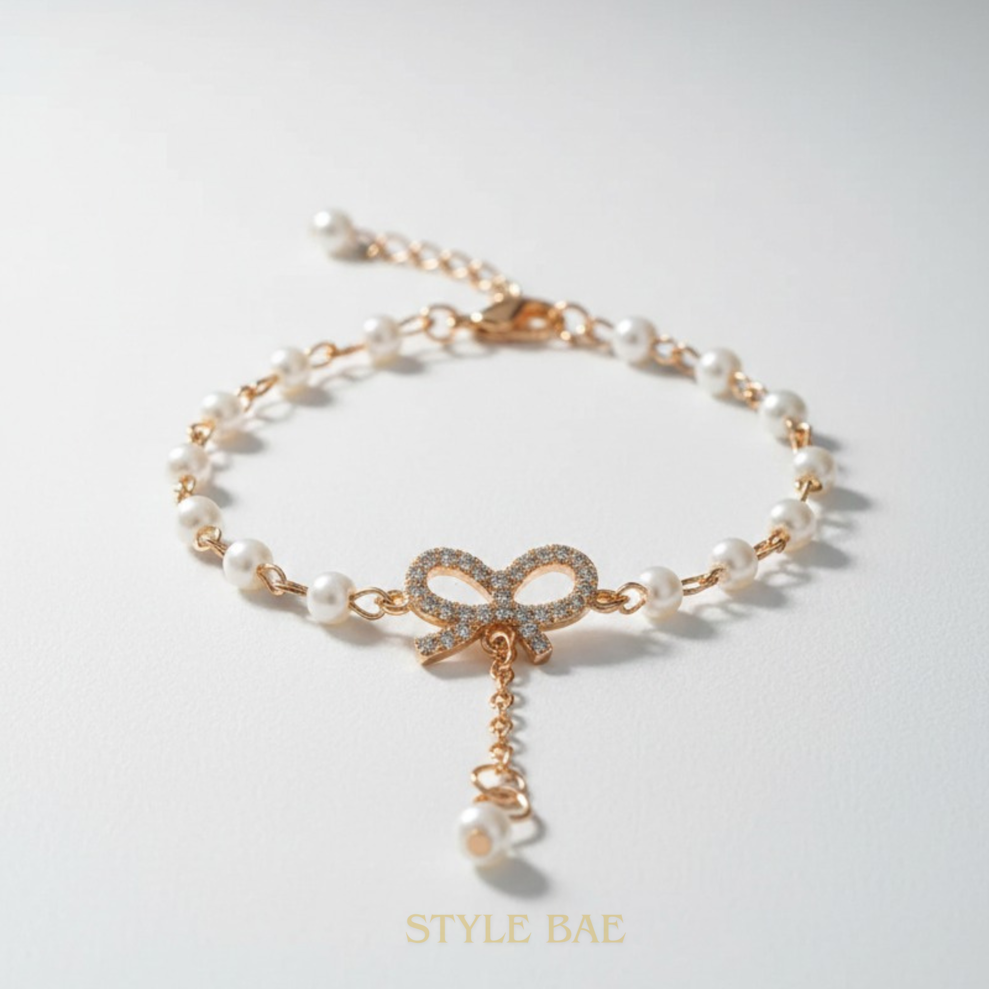 Pearls Bow Charm Bracelet