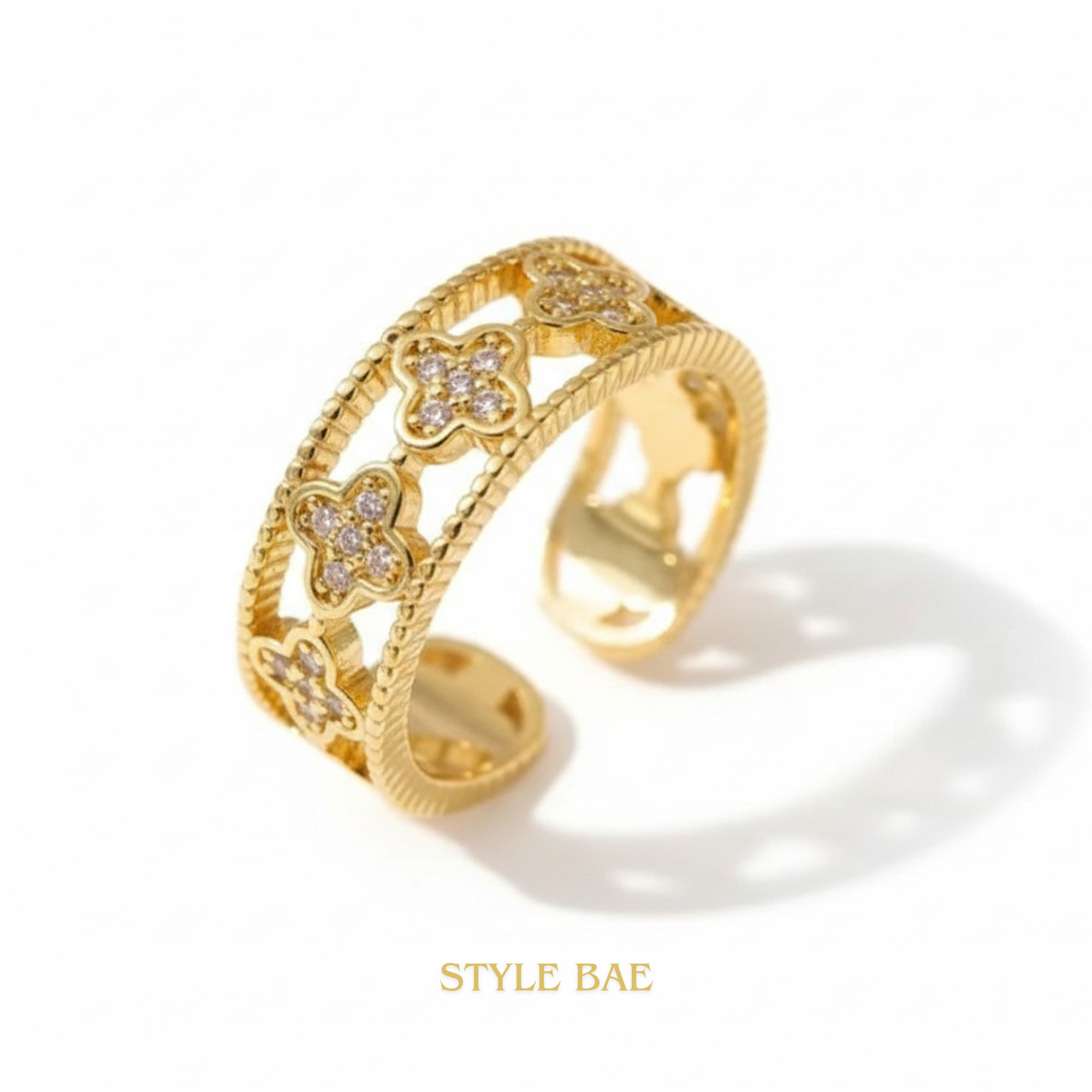 Golden Blossom Openwork Ring