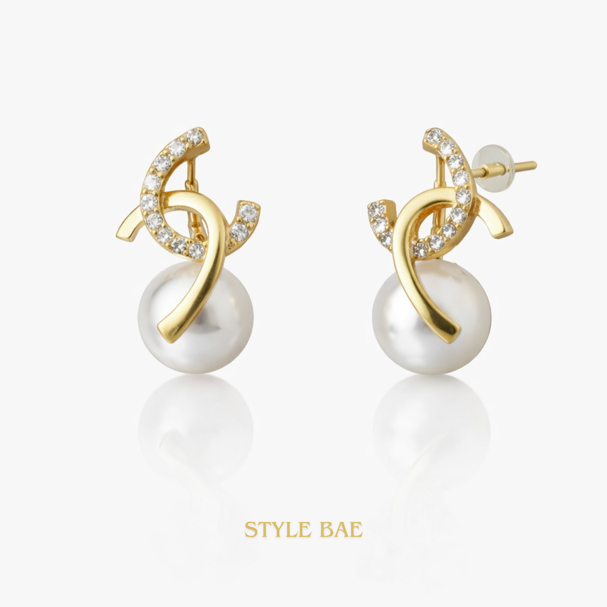 Golden Harmony Pearl Drop Earrings