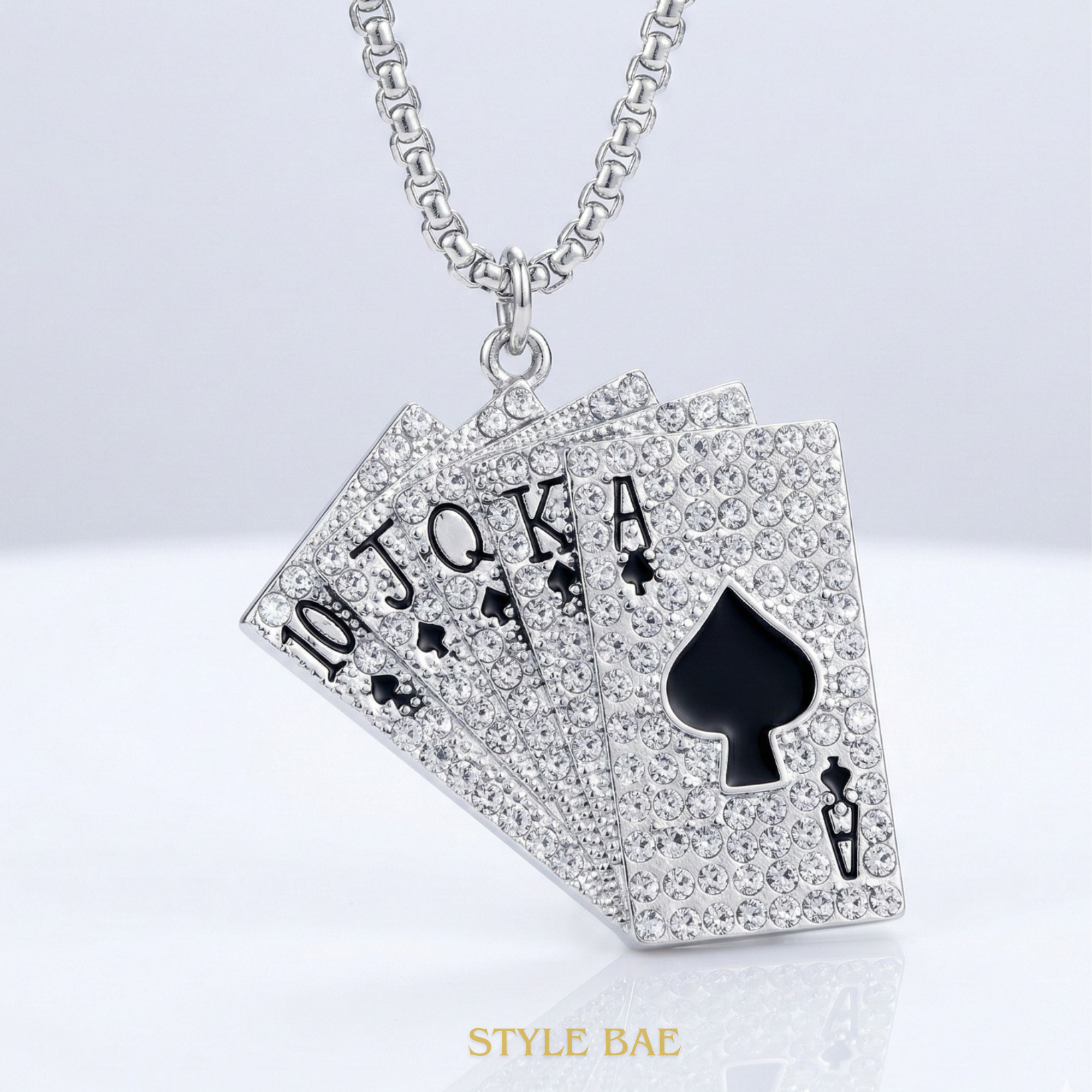 Royal Flush Crystal Card Pendant with chain