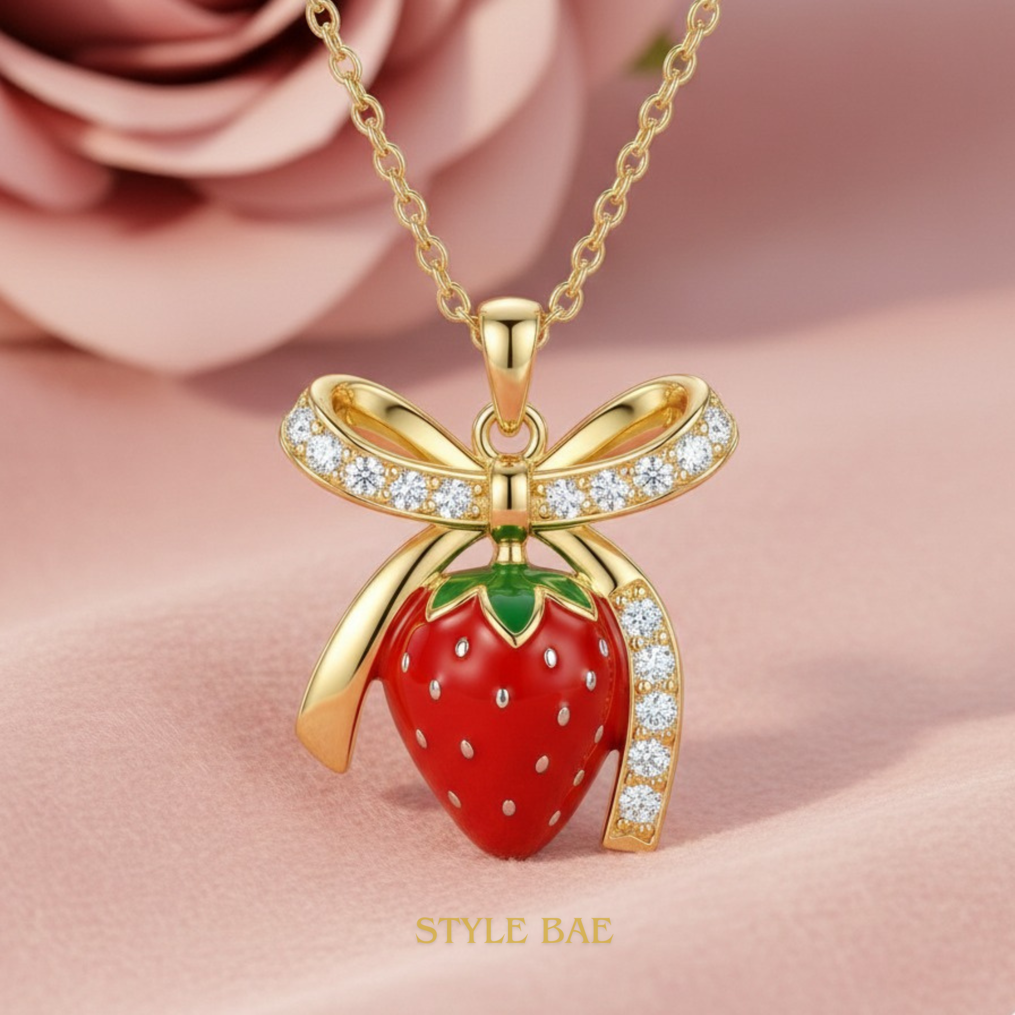 Cute Strawberry Gold Pendant Necklace