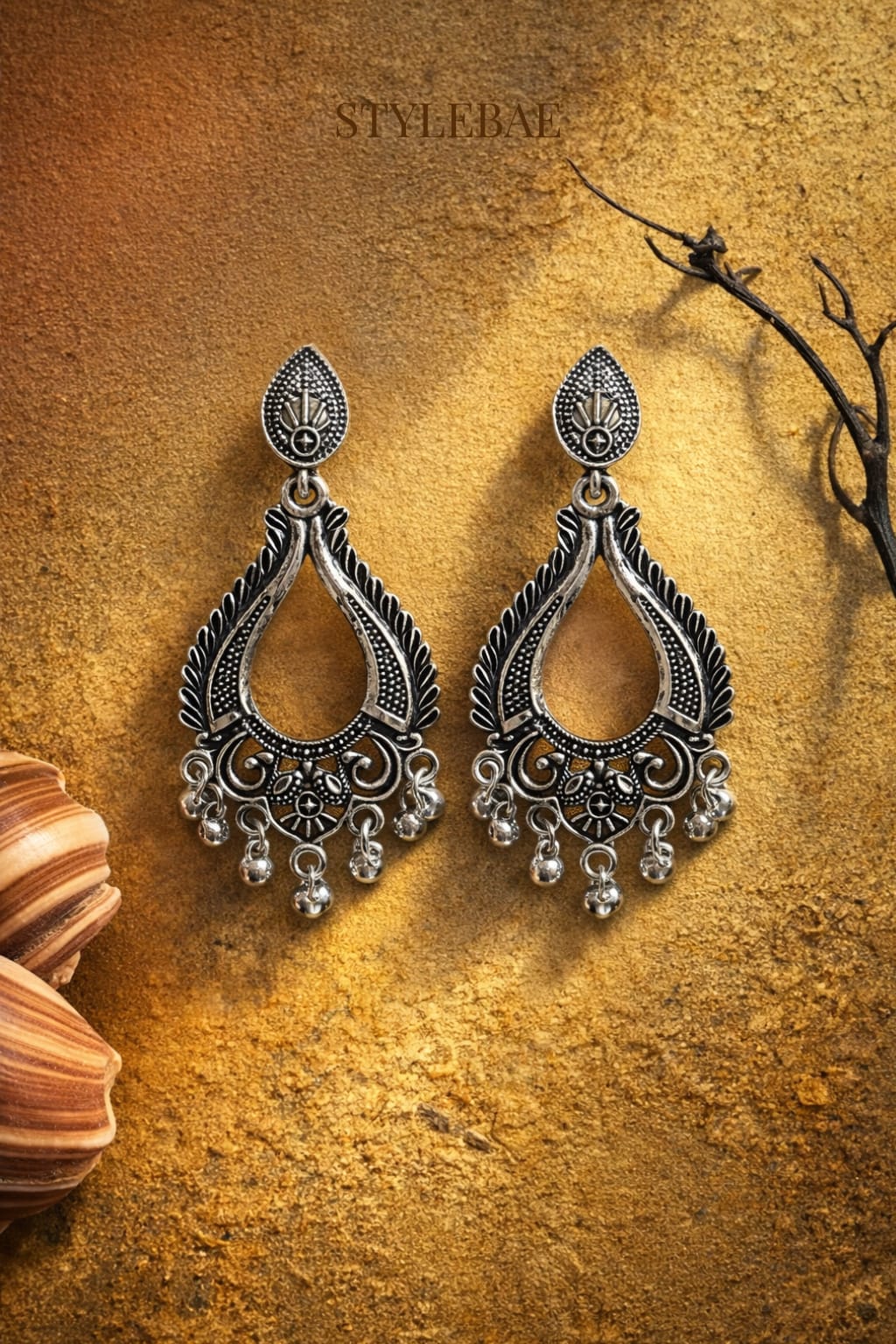 Meher Oxidised Teardrop Chandbali Earrings
