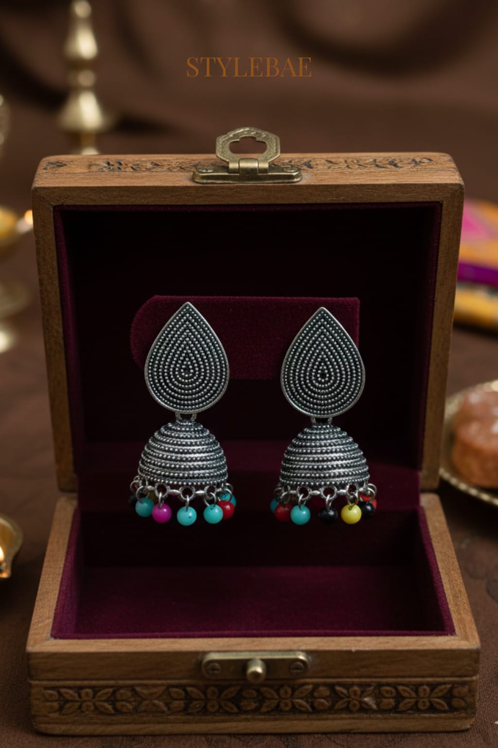 Rangriti Oxidised Jhumka Earrings